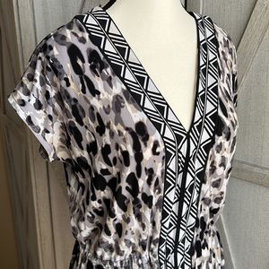 ALFANI women’s leopard print V-neck short sleeve, midi, dress multicolor Sz S